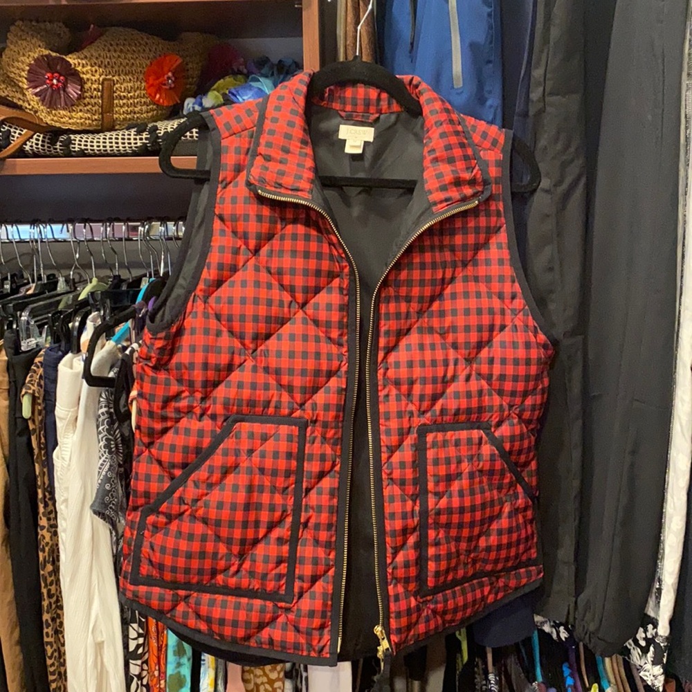 JCrew women’s black and red plaid vest